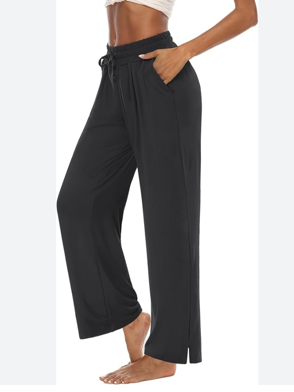 DIBAOLONG Black Elastic Drawstring Waist Wide Leg Pants M NWOT